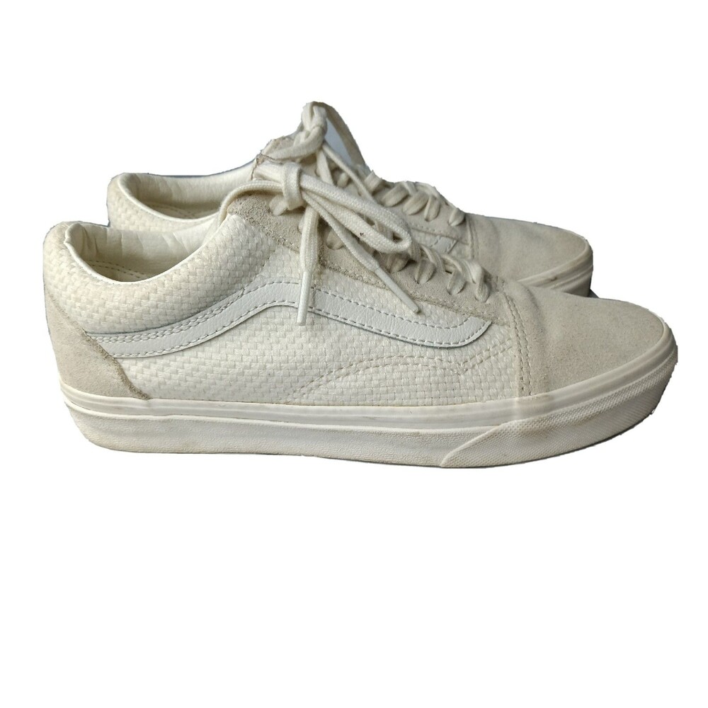 VANS Old Skool Low Top Shoes Women’s Size 8 Sneakers Woven Check White/Natural - Picture 4 of 12